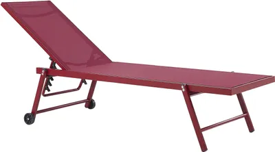 Produktbild von BELIANI Gartenliege Rot mit Rollen Aluminium Mesh verstellbare Rückenlehne modern Garten Terasse Balkon