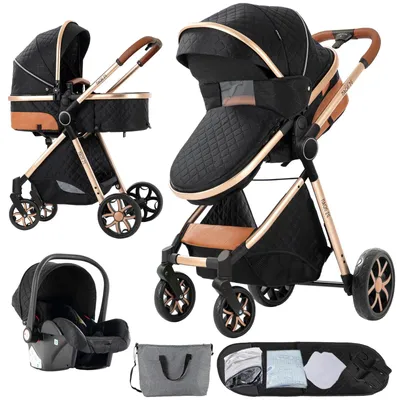 Immagine prodotto di Passeggino - Carrozzina per bambini - Passeggino - Buggy - Culla da viaggio - Nero ossidiana - Cotone leggero
