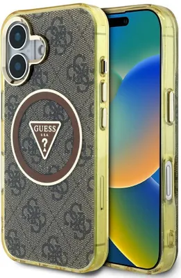 Produktbild von GUESS case passend für IPHONE 16 kompatibel mit MagSafe GUHMP16SHG4PRTGW (IML Metal Glitter 4G Circle Triangle) brown