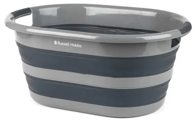 Productafbeelding van Wasmand opvouwbaar - Ovale wasmand kunststof met handvat - 27 liter - Zwart en grijs