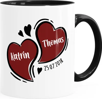 Produktbild von Kaffee-Tasse Herzen personalisiert anpassbare Namen Datum Liebe Geschenk Hochzeitstag Jahrestag SpecialMe® Inner-Schwarz Keramik-Tasse