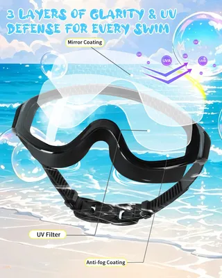 Produktbild von Schwimmbrille Erwachsene, 180° Panorama, UV-Schutz, Anti-Beschlag, verstellbar, wasserdicht