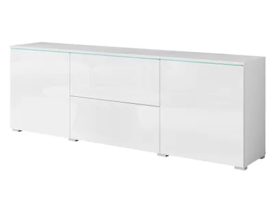Image de MINIO go for it, grande commode "VEVE", 180 cm, avec façades brillantes, 2 portes, 2 tiroirs, blanc couleur