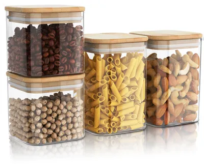 Produktbild von Arendo Vorratsdosen Glas 4er Set quadratisch, Frischhaltedosen aus Borosilikatglas, Bambusdeckel mit Silikondichtung, luftdicht, stapelbar, 2x 0,8 l, 2x 1,2 l, transparent