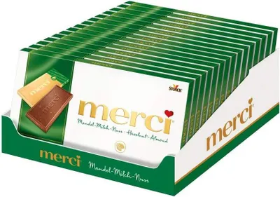 Produktbild von 15 x merci - Tafelschokolade - Mandel-Milch-Nuss - 100g (grün)