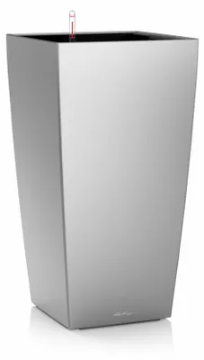 Produktbild von LECHUZA-Pflanzgefäß CUBICO Premium 30 Silber Metallic | Pflanzgefäß mit Bewässerungssystem | Metallic-Oberfläche | 29,5 x 29,5 x 56,5 cm | 18185