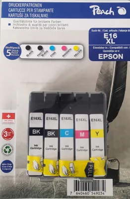 Produktbild von Peach Multipack 5 Druckerpatronen Epson E16 XL Drucker Tinte mit Chip Neu