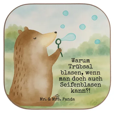 Produktbild von Mr. & Mrs. Panda Untersetzer für Gläser Bär Seifenblasen Design - Weiß - Geschenk, gläseruntersetzer, Getränkeuntersetzer, Lustig Sein Glücklich Traurig Happy, Coaster