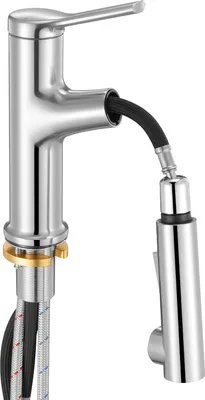 Image de SucceBuy Robinet de lavabo en nickel brossé et acier inoxydable, robinet avec douchette extractible, économiseur d'eau et mitigeur pour salle de bain, camping-car ou évier de bar
