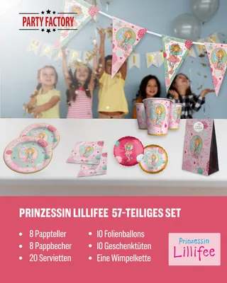 Produktbild von Prinzessin Lilifee 57-tlg. Party Set – Deko mit Geschenktüten Ballons Wimpel