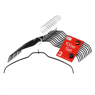 Produktbild von MAWA Light Kleiderbügel, 100er-Set, rutschfest, 42 cm, Schwarz, drehbar