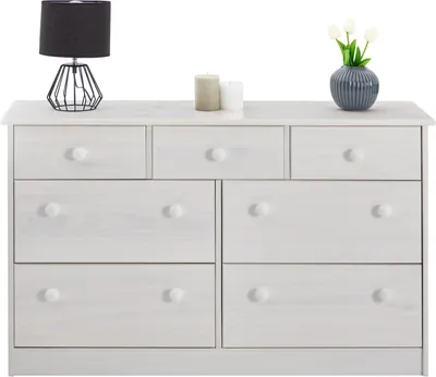 Produktbild von Sideboard RONDO, schöne Kommode im Landhausstil, massive Holzkommode mit 7 Schubladen, zeitlose Anrichte in weiß