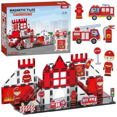 Image de WOOPIE, ensemble de blocs magnétiques 3D, thème : pompiers, 48 pièces.