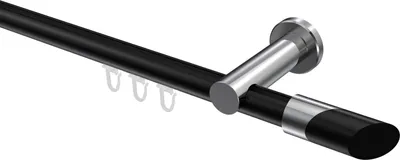 Produktbild von Interdeco Innenlaufstange / Gardinenstange mit Innenlauf Schwarz / Chrom, Typ Platon Verano (Schräge Bicolor), 20 mm Ø 1-läufig, 400 cm