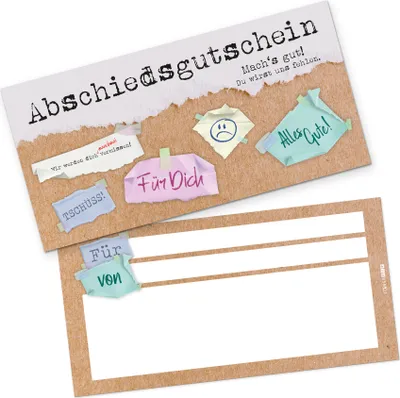 Produktbild von itenga Geschenkgutschein Abschied - Gutschein zum Ausfüllen Karte