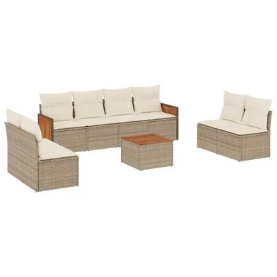 Produktbild von vidaXL 9-tlg. Garten-Sofagarnitur mit Kissen Beige Poly Rattan