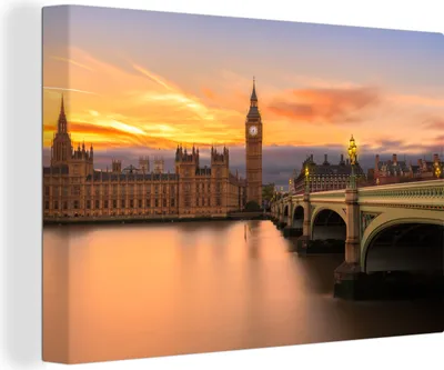 Produktbild von OneMillionCanvasses® - Leinwandbilder - 140x90 cm, Big Ben von der Themse aus, Wandbilder Kunstdruck Wanddekoration