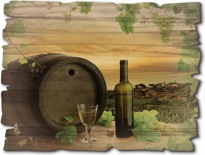 Produktbild von ARTland Holzbild Vintage Wein Trauben Reben Weinberg Größe: 40x30 cm