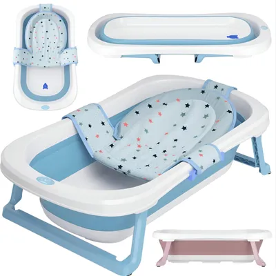 Zdjęcie produktu dla Składana wanienka dla niemowląt o pojemności 50 l wraz z wkładem kąpielowym Baby Ergonomic - niebieski plastik