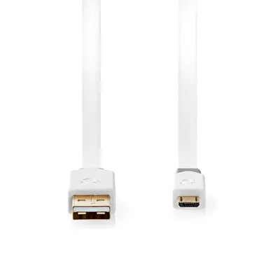 Produktbild von Nedis USB-Kabel - USB 2.0 - USB-A Stecker - USB Micro-B Stecker - 480 Mbps - Vergoldet - 1.00 m - Flach - PVC - Weiss - Verpackung mit Sichtfenster