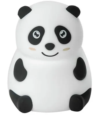 A cute, cartoonish panda bear figurine is shown against a plain white background.