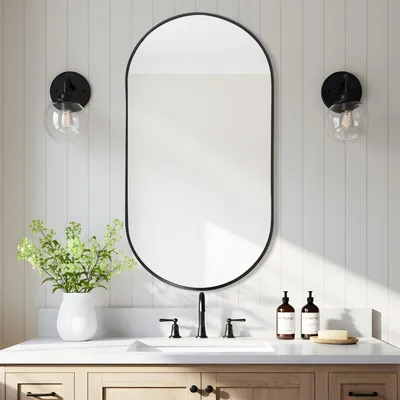 Immagine prodotto di Specchio da parete ovale, 90x60 cm, cornice in alluminio nero, specchio da bagno/specchio per il trucco