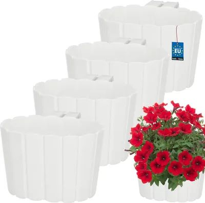Immagine prodotto di KOTARBAU® Set di 4 vasi da fiori sospesi Fioriera 20 x 14 cm H: 13 cm Fioriera bianca Fioriera in plastica Grande fioriera da esterno Ringhiera del balcone Vaso sospeso per balcone