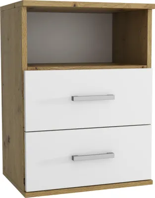Produktbild von Nachttisch - Nachtkästchen - Nachtschrank - mit 2 Schubladen - 48x35x65,5 cm B/T/H - Eiche Artisan / Weiß - Beistelltisch fürs Schlafzimmer - Bettkommode