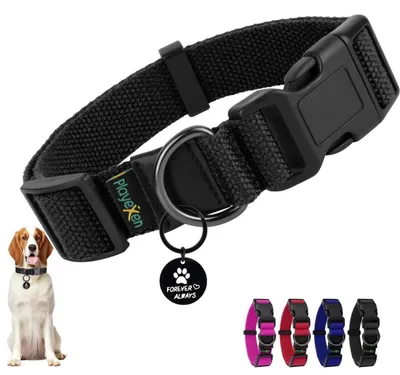 Immagine prodotto di Collare per cani, regolabile da 40 a 60 cm, in cotone nero, taglia L, con ciondolo