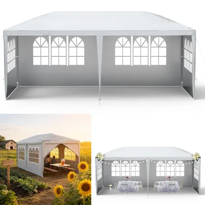 Produktbild von XMTECH Garten Pavillon Gartenzelt 3x6m Wasserdichter Garten Pavillon mit Abnehmbaren Seitenwänden und Fenster Partyzelt Bierzelt UV-Schutz (Grau)