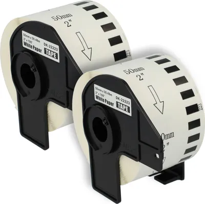 Produktbild von vhbw 2x Rolle mit Halter 50mm x 30,48m (1 Etikette) kompatibel mit Brother PT QL-1110NWBC, QL-1110NWB, QL-1100 Series, QL-1110 Drucker - Premium Weiß
