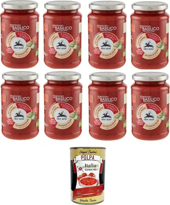 Produktbild von Alce Nero Pomodoro con basilico Tomate mit Basilikum 8x350gr +Italian Gourmet polpa 400g