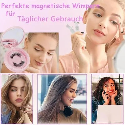 Produktbild von Magnetische Wimpern, Magnet Wimpern Ohne Eyeliner, Streifen Styles Magnet Wimpern Natürlicher Look,4-Magnet Upgrade Mit Applikator Kein Kleber erforderlich Geschenkbox