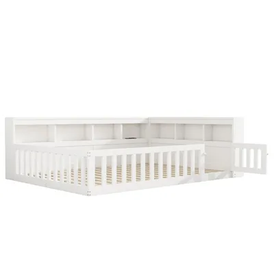 Produktbild von okwish Kinderbett 140×190 Tagesbett mit Staufach im Bettseite,Daybett mit Lattenrost und Brüstung,Bettgestell mit Steckdose,Ohne Matratze,Weiß