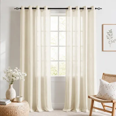 Voile Gardinen im Leinenlook, 2er Set, 140x260 cm, Beige