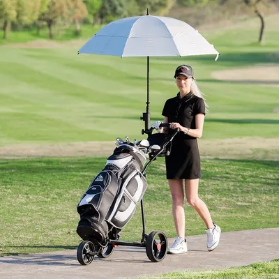 Produktbild von GOPLUS Golftrolley, Faltbarer Golfwagen mit 3 Gummirädern & verstellbarem Handgriff, Golf Cart aus Eisen, inkl.Trinkflaschenhalter, Schirmhalter & Netztasche, Small Folding, Stabil, Schwarz
