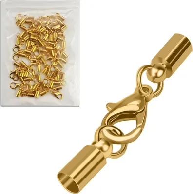 Productafbeelding van Kettingsluitingen met koorduiteinden - Halsketting sluitingen - Sieraden zelf maken - Roestvrij staal - 30 mm - Goud