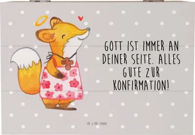 Produktbild von Mr. & Mrs. Panda Kiste Fuchs Konfirmation Mädchen 22 x 15 cm - Grau Pastell - Geschenk, Alles Gute, fotobox, Kommunion, Geschenkbox, Holzkiste, Gott, Gläubig, holz, Box