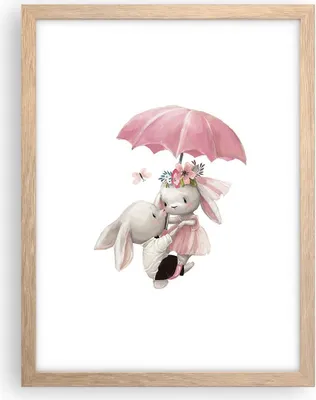 Produktbild von Gerahmtes Poster - Rahmen in heller Eiche - Hasen Regenschirm Kinder - 30x40 cm - Wand Bild - Wanddeko - Wandbilder - Kunstposter - Wandposter - Bilderrahmen - Bilder - Kunstdruck - P2NPA30x40-4777