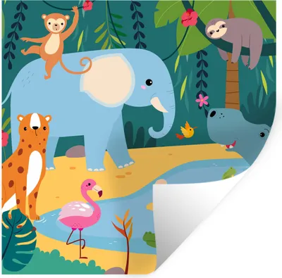 Produktbild von MuchoWow® Wandtattoo Wandsticker Wandaufkleber Dschungel - Elefant - Tiere 30x30 cm Selbstklebend und Repositionierbar - Repositionierbar - Wasser abweisend