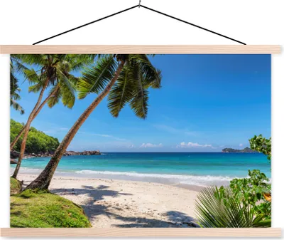 Produktbild von MuchoWow® Textilposter Strand - Meer - Palmen - Sonne 120x80 cm mit holzfarbenen Rahmen - Aufhängeset