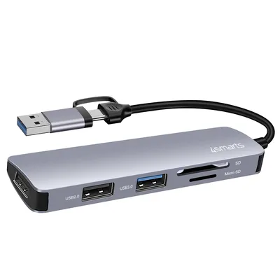 Produktbild von 4smarts 469630, Kabelgebunden, USB 3.2 Gen 1 (3.1 Gen 1) Type-A + Type-C, Grau, MicroSD (TransFlash), SD, USB 2.0, USB 3.2 Gen 1 (3.1 Gen 1) Type-A, Acrylnitril-Butadien-Styrol (ABS), Aluminium