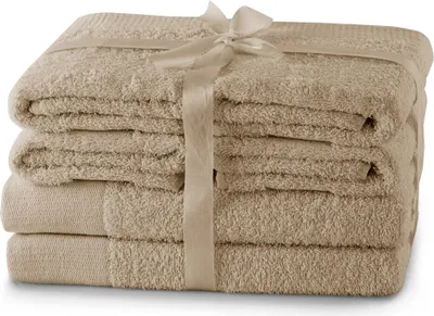 Produktbild von Handtuchset 2 Duschtücher, 2x Handtücher, mit Bordüre aus 100% Baumwolle Beige