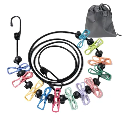 Ausziehbare Wäscheleine mit 12 Clips, 180-360 cm, für Reisen & Camping