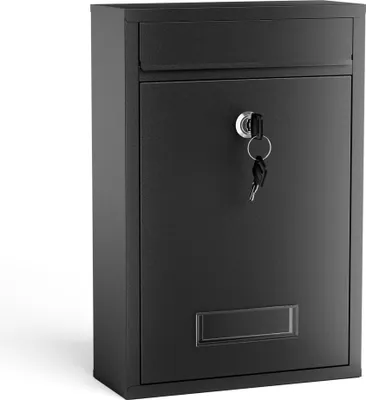Produktbild von Wiltec Briefkasten schwarz V11 Postkasten mit Namensschild, großem Briefschlitz und 2 Schlüsseln Wandbriefkasten aus pulverbeschichtetem Stahl