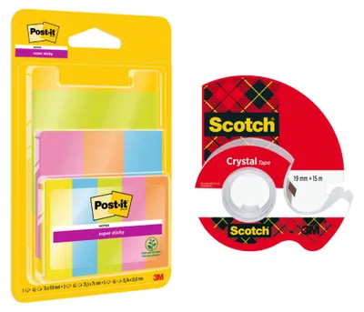Produktbild von Scotch® Crystal Klebeband mit Abroller + Post-it® Haftnotizen Set 9 Blöcke