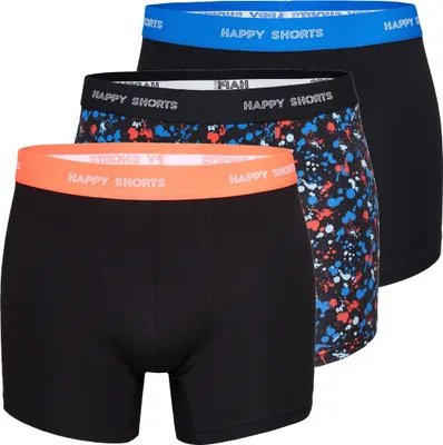 Immagine prodotto di Happy Shorts Herren Boxer Shorts, 3er Pack - Maglia retrò, Logobund Neon Colour Splashes L