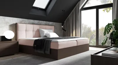Produktbild von Kontinentales Bett 140x200 CHANTELLE 8 - dunkle Eiche / Rosa + GRATIS Matratzenauflage