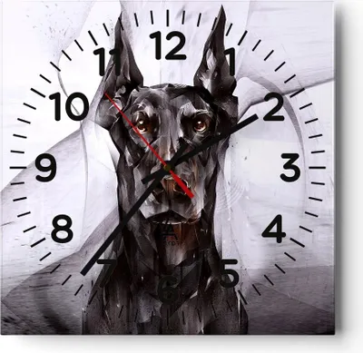 Produktbild von Wanduhr - Quadrat - Glasuhr - Hund Abstraktion - 40x40cm - Schleichendes Uhrwerk - Lautlos - zum Aufhängen bereit - Dekoration Modern - Wanddekoration aus Glas - C4AC40x40-3999
