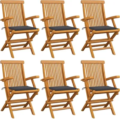 Produktbild von Gartenstühle mit Anthrazit Kissen 6 Stk. Massivholz Teak